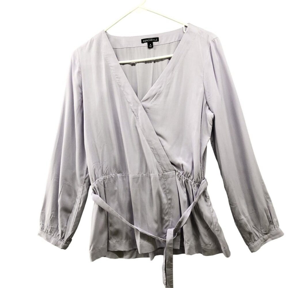 J. Crew Mercantile Blouse Womens Size 4 Purple Lavender Long Sleeve Waist‎ Tie